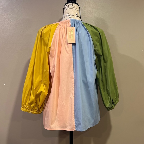 CROSBY by Mollie Burch 3/4 Balloon Sleeve Split V-Neck Button Front Rives Top - Picture 3 of 15